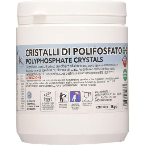 WK - Polifosfati per Caldaia, Ricarica Universale di 1 Barattolo in Cristalli da 1 Kg per Filtrazione Acqua, Funge da Anticalcare e Anticorrosivo
