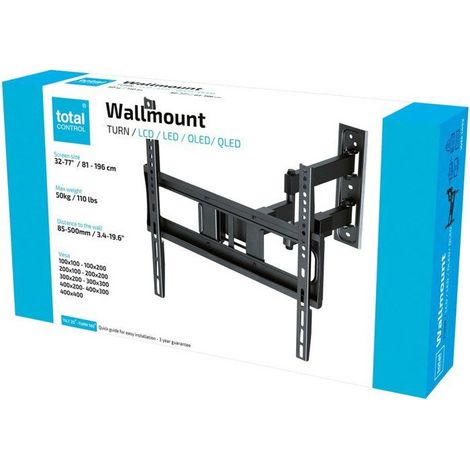 Support mural TV articulé ONE FOR ALL Total-Control 32-77 pouces VESA 400 noir pivot 180° (1/4)