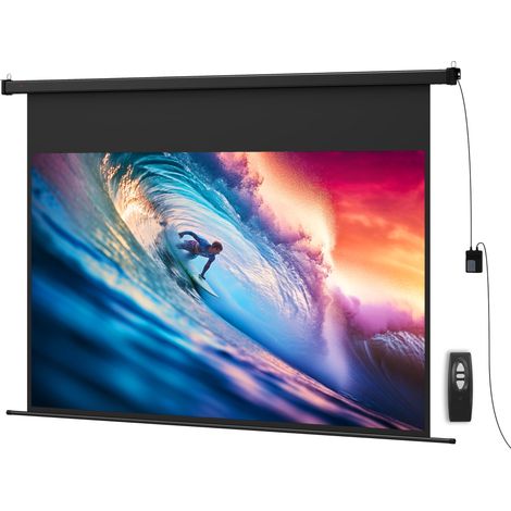 Écran de projection motorisé mural ou plafond 228 x 146 cm occultant télécommande design contemporain en plastique noir (1/5)