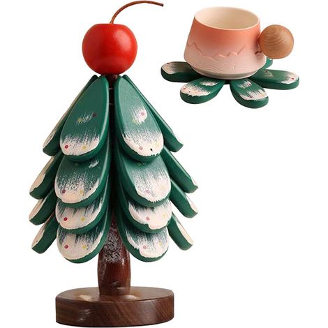 sous-Verre Arbre Dessous de Plat Arbre de Noël en Bois pour Plats Chauds  Décor de Cuisine pour Table à Manger Pour Casseroles Assiettes Bols Tasses (1/5)