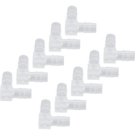 Lot de 10 coudes à 90° en plastique avec raccord cannelé égal, en forme de L, pour tuyau d'aquarium, 8 mm. (1/5)