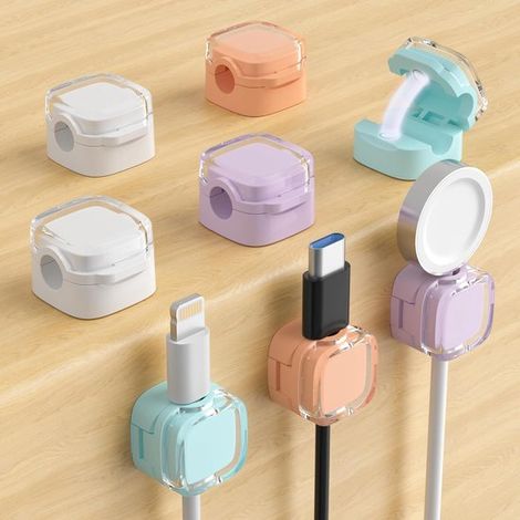 Fermacavi magnetici, set per fissare i cavi, organizer da scrivania, adesivo 3M resistente, 8 pezzi, multicolore (1/5)
