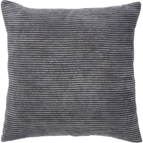 Coussin Emy en Velours côtelé - Coussin de canapé avec Rembourrage - Coussin décoratif - 40 x 40 cm - Gris foncé (1/4)