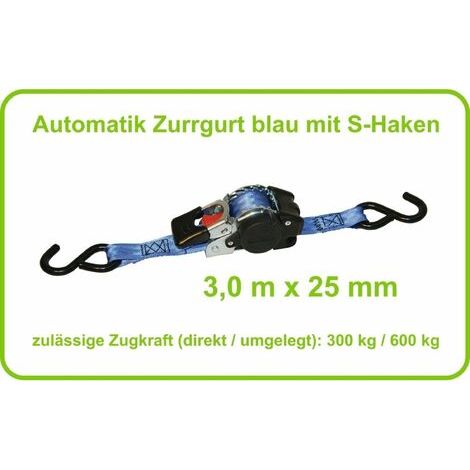 Kerbl Zurrgurt Automatik 25mm / 3,0 mtr. Zurrkraft 300/600kg S-Haken (1/4)