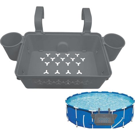 Cesta de almacenamiento para piscina, cesta para piscina elevada con portavasos, cesta de almacenamiento para piscina reforzada, gris (1/5)