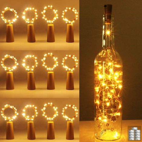 Set di 12 luci decorative per bottiglie, 20 LED, 2 m, luce bianca calda, filo di rame per bottiglie di vino, luci decorative con tappi di sughero per decorazioni natalizie, illuminazione d'atmosfera (1/5)