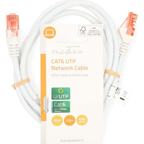 Nedis CAT6-Netzwerkkabel / RJ45 Stecker / RJ45 Stecker / U/UTP / 1.50 m / Rund / PVC / Weiss / Label