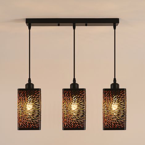 COMELY Lustre Suspension Industrielle Vintage 3 Lampes E27 Plafonnier Luminaire Ø200mm éclairage Plafond Pour Salon Cuisine Chambre (1/5)