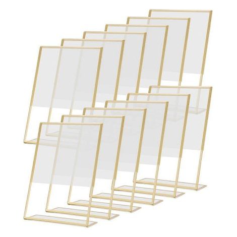 Lot de 12 porte-affiches verticaux en acrylique avec cadre doré, 10 x 15 cm