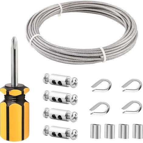 10M/3mm Cable Métallique,3mm Cable Acier Revêtu,3mm Corde en Acier Inoxydable à Suspendre,Cable inox avec Manchons de Câble Métallique,Serre-Câbles M3,Cosses en Acier Inoxydable,Tournevis (1/5)