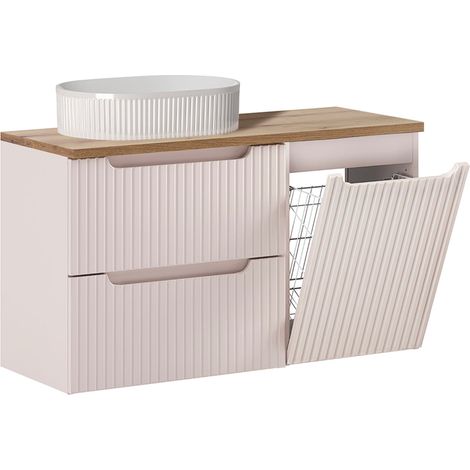 Einzelwaschbecken-Unterschrank, 100 cm, mit Wäschekorb und 2 Schubladen, Riva, Kaschmir und Holz (1/5)