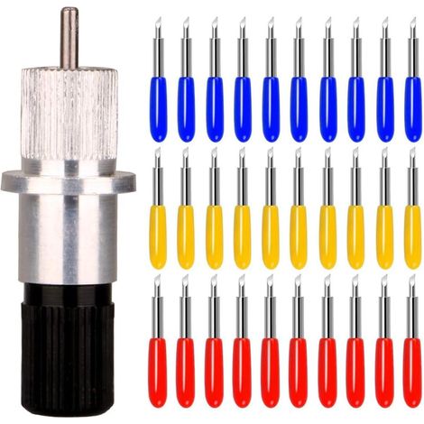 30pcs Lames Coupe de Traceur de Coupe de Vinyle pour la Plupart des Traceurs Nationaux et Importés avec Base de Support de Lame, 10pcs 30° Bleu/10pcs 45° Rouge/10pcs 60° Jaune (1/4)
