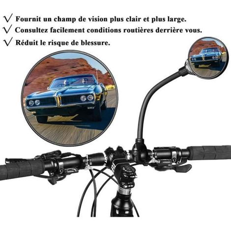 Rétroviseur Vélo - Miroir Convexe 8 cm - Réglable 360° - Compatible Guidon 22 à 32 mm - Noir - Paire (1/4)