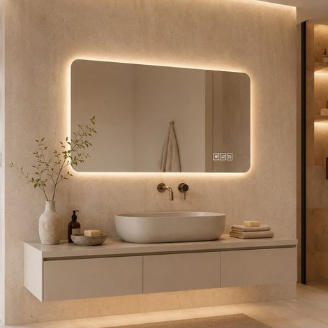 Miroir LED 120x60 cm – Miroir salle de bain lumineux avec 3 couleurs, anti-buée et anti-corrosion, rétroéclairage tactile (1/5)
