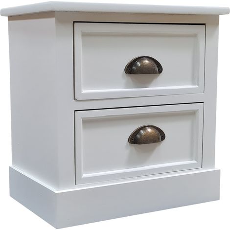 Nachtschrank Nachttisch Beistellschrank 2 Schubladen Holz Weiß Shabby Chic Tisch Nachtkommode Beistell Schlafzimmer Nachtkonsole Schrank (1/5)