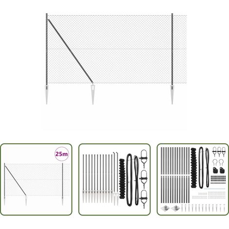 vidaXL Stahl und PVC - Zaunpfosten Grau 25 x 1,6 m (60 x 60 mm Gewebe) Stahl und PVC (1/5)