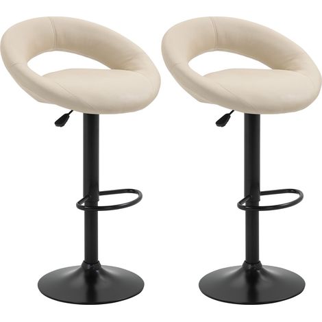 Juego de 2 taburetes de bar VEGAS CREMA- Carga m�xima: 120 kg - PU sint�tico - Base de metal - Altura ajustable 85-105 cm (1/3)