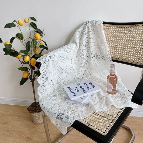 Nappe en Dentelle Blanche 90x90cm, Motif Ajouré Doux et Confortable pour Décoration Maison ou Café (1/5)