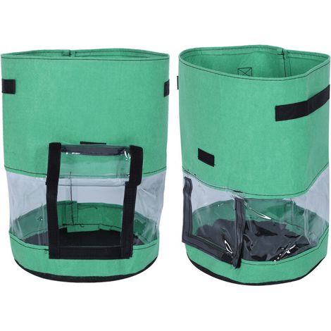 2 Pièces Sacs De Culture Transparent 360° Vert Pour Pommes De Terre Et Tomates Taille Grande 43L