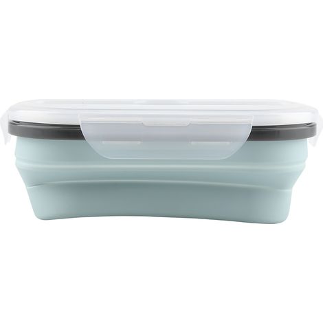 Faltbare Lunchbox aus lebensmittelechtem Silikon, tragbarer rechteckiger Lebensmittelbehälter (Blau) (1/5)