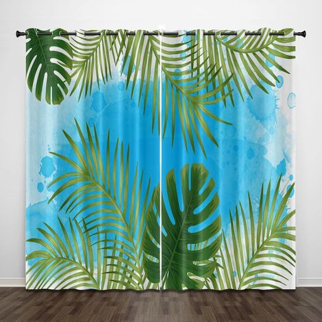Rideaux à Oeillets Exquis, Feuilles de Plantes Vertes Rideaux imprimés 3D 79x84 Pouces, Rideaux à Isolation Thermique pour Chambre de garçons, 2 Panneaux - W 79 x H 84 Inch (2 x 39 x 84 Inch) (1/5)