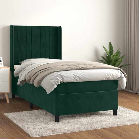Cama box spring con colchón terciopelo verde oscuro 90x190 cm (1/5)