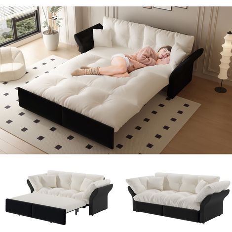 Canapé Droit Convertible - 3 Places - Facile à Monter - Velours - Coussins Inclus & 3-en-1 - Fonction Lit - 190 x 85 x 91 cm - Beige (1/5)