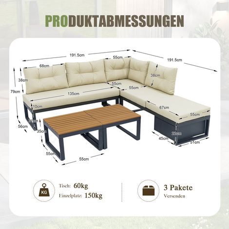 Lot de mobilier d'extérieur beige avec dossier ajustable sur 3 niveaux, fonction relaxation, coussins moelleux, coffre de rangement et protection en polyester imperméable – idéal pour balcon, terrasse