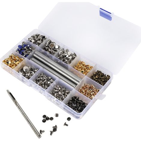 Ensemble de rivets à double tête avec outil d'installation - Accessoires de quincaillerie pour le travail du cuir et le bricolage (1/5)