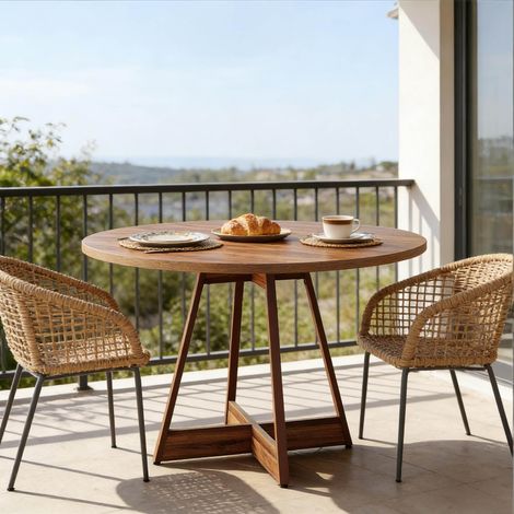 Tavolo da pranzo rotondo 100 cm, altezza 75 cm, in MDF marrone HAVRYA (1/5)