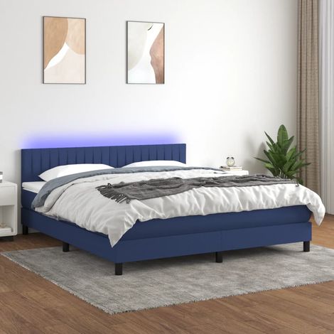 Sommier tapissier avec matelas et LED, Lit Adulte, Lit double Bleu 180x200 cm Tissu BVM24069 (1/5)