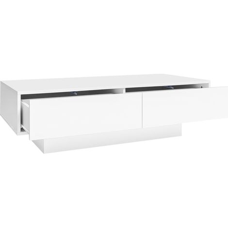 ELVMI Tavolino da Salotto con 2 Cassetti e LED, Finitura Lucida, per Soggiorno, in Truciolato, Bianco (1/5)