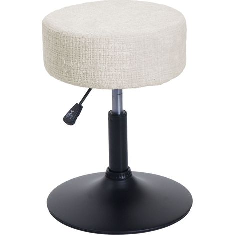 [NEUWERTIG] Hocker HHG-827, Sitzhocker Schminkhocker, höhenverstellbar drehbar Ø 37cm Stoff/Textil Chenille (465g/m²) creme-weiß