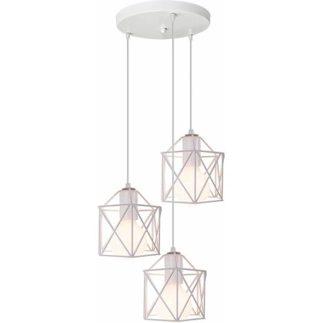 Suspension Luminaire Industrielle en Métal Cage Cube Vintage Lustre Abat-jour Plafonnier E27 Géométrique Lampe Décoration pour Salon Chambre Cuisine, Ø 15CM, Noir - Blanc BLOW (1/4)