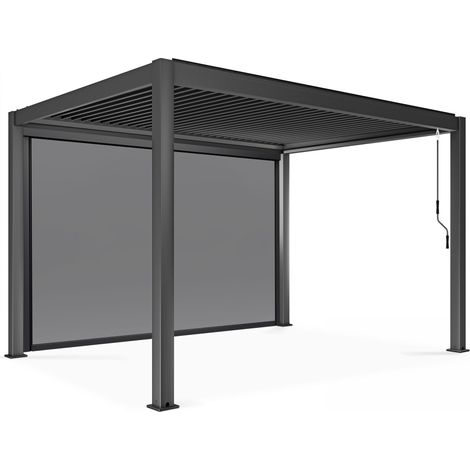 Oviala – Pergola bioclimatique autoportée 3x4m – Lames orientables en aluminium – Évacuation des eaux par gouttières – Store vertical 3,73 x 2,34m (1/5)