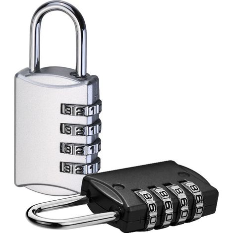 Cadenas à combinaison, cadenas de sécurité à 4 chiffres, [Lot de 2] Cadenas à combinaison pour valise de sport scolaire (Noir + Argent) (1/5)