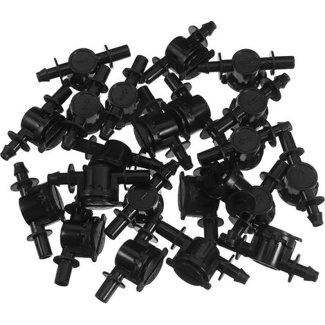 Lot de 60 vannes goutte-à-goutte noires pour systèmes d'irrigation de jardin et d'agriculture extérieure, avec débit réglable. (1/5)