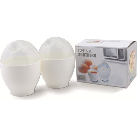 Lot de 2 mini-cuiseurs vapeur pour œufs – Cuiseur à œufs – Cuiseurs à œufs pour micro-ondes – Bols vapeur antiadhésifs portables – Faciles à nettoyer – 9,5 × 7 × 7 cm – Blanc (1/5)