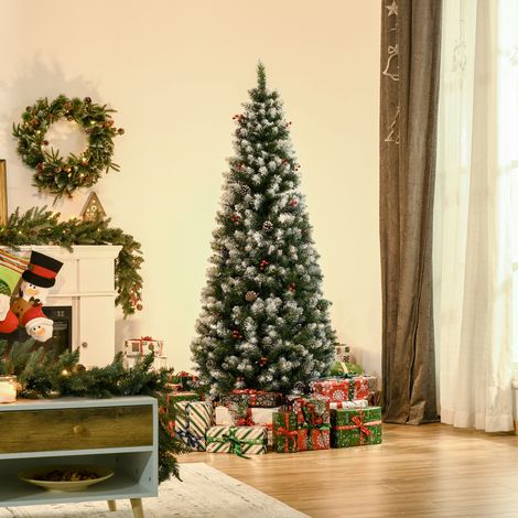 Árbol de Navidad Artificial de 180cm 618 Ramas Bayas y Piñas Puntas Nevadas Decoración Navideña de Interior Verde (1/4)