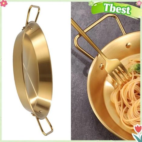 Tbest Poêles à frire à double poignée Poêle à Frire à Double Poignée en Acier Inoxydable, Poêle à Fond Plat pour puericulture pot (1/5)