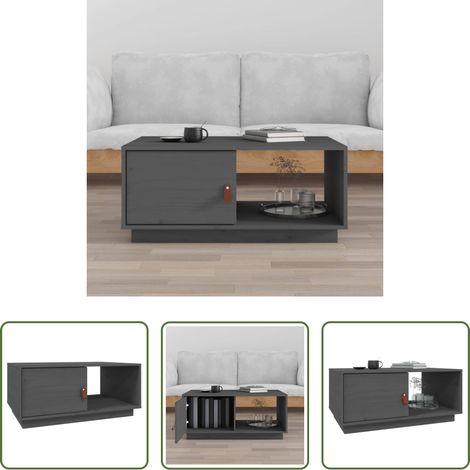 Rangement central -  Table basse Gris 80x50x35,5 cm Bois massif de pin (1/5)