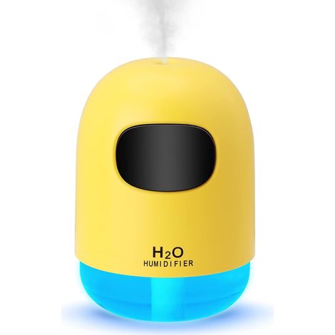 Mini Humidificateur d'Air, USB Brumisateur Portable huile essentielles, 200ML Mist Humidifier avec Veilleuse pour Auto, Maison, Bureau - Jaune (1/5)