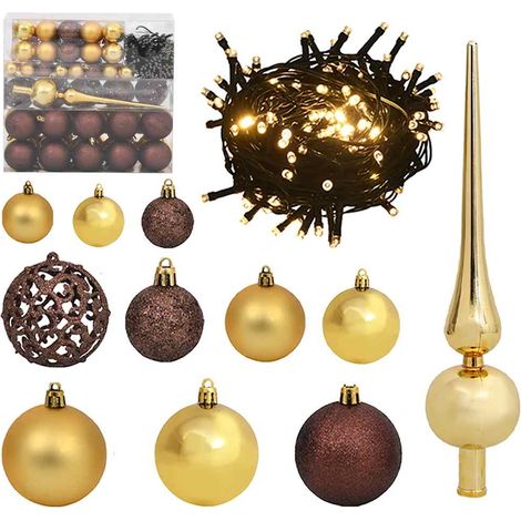 Set de bolas de Navidad 120 pzas con pico 300 LED dorado bronce vidaXL (1/5)