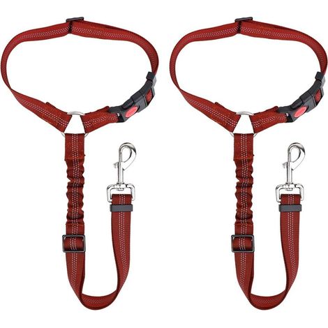 Ceinture De Sécurité Pour Chien - Sangle Réglable En Nylon Avec Boucle Métallique Et Élastique Bungee - Pour Voiture - 2 Pièces (1/5)