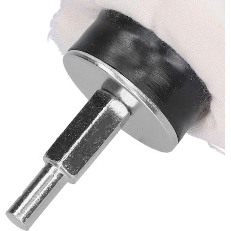 Kit de polissage avec poignée et roue en tissu blanc en coton pur, forme champignon, 75 mm, pour perceuse électrique. (1/5)