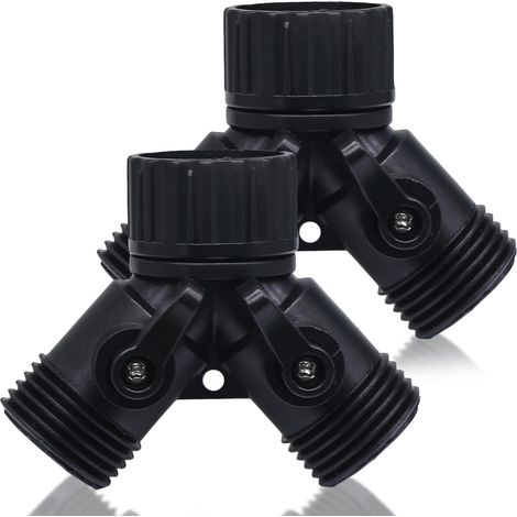 Lot de 2 inverseurs de type Y pour tuyaux d'arrosage de 3/4 pouces, tuyaux d'arrosage noirs, connecteur en Y, inverseur de tuyau en plastique avec robinet d'arrêt d'arrosage pour l'irrigation