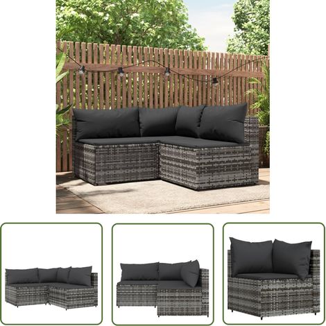 Salon de jardin 3 pcs avec coussins Gris Résine tressée vidaXL (1/5)