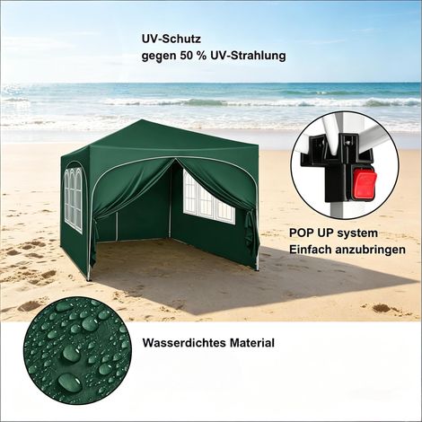 Tente de toit avec protection solaire instantanée, abri extérieur pour fêtes, avec sac de transport (3x3m)