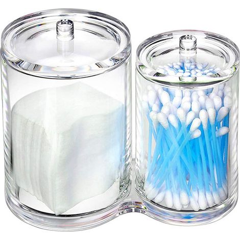 Boîte de rangement cosmétique de bureau en plastique transparent pour cotons-tiges, cotons-tiges, disques de coton et fil dentaire (1/5)