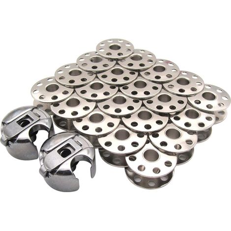 Lot de 20 Canettes et 2 Boîtiers Acier pour Machine à Coudre Industrielle Compatible Juki Brother Singer (1/5)